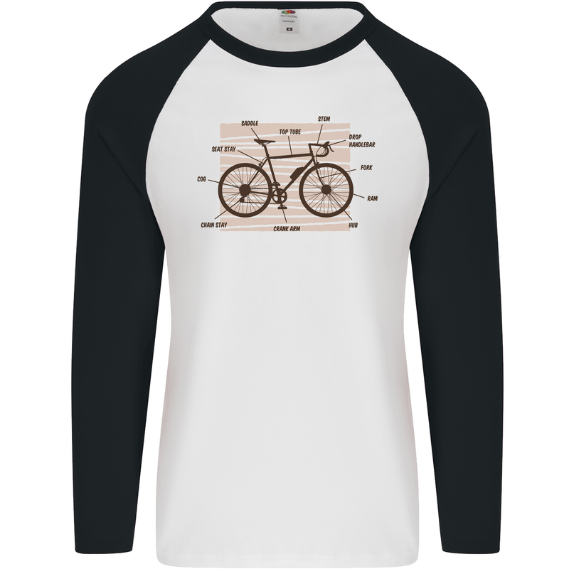 Bicycle Anatomy Funny Cycling Cyclist Funny Mens L/S Baseball T-Shirt White/Black