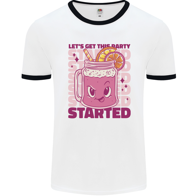 Party Started Alcohol Beer Hen Doo Stag Do Mens Ringer T-Shirt White/Black