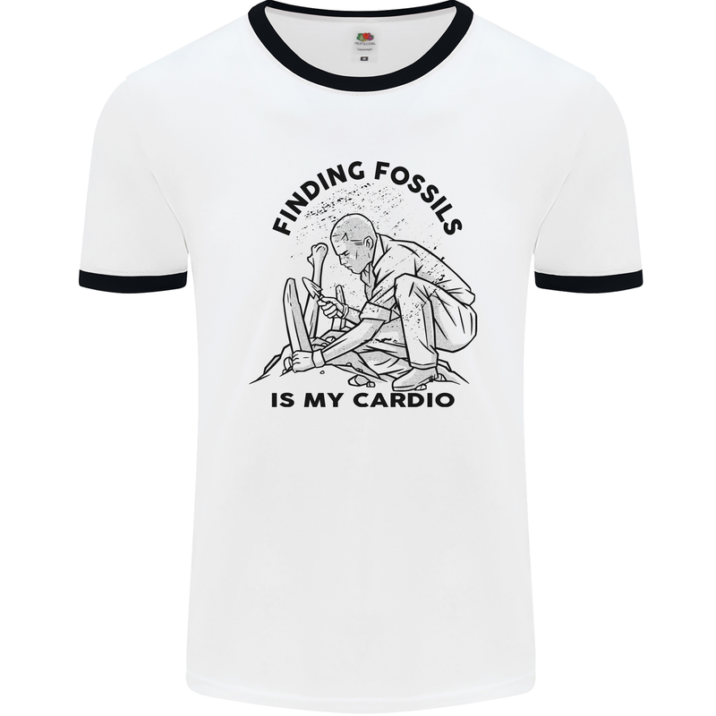 Funny Palaeontology Finding Fossils is My Cardio Mens Ringer T-Shirt White/Black