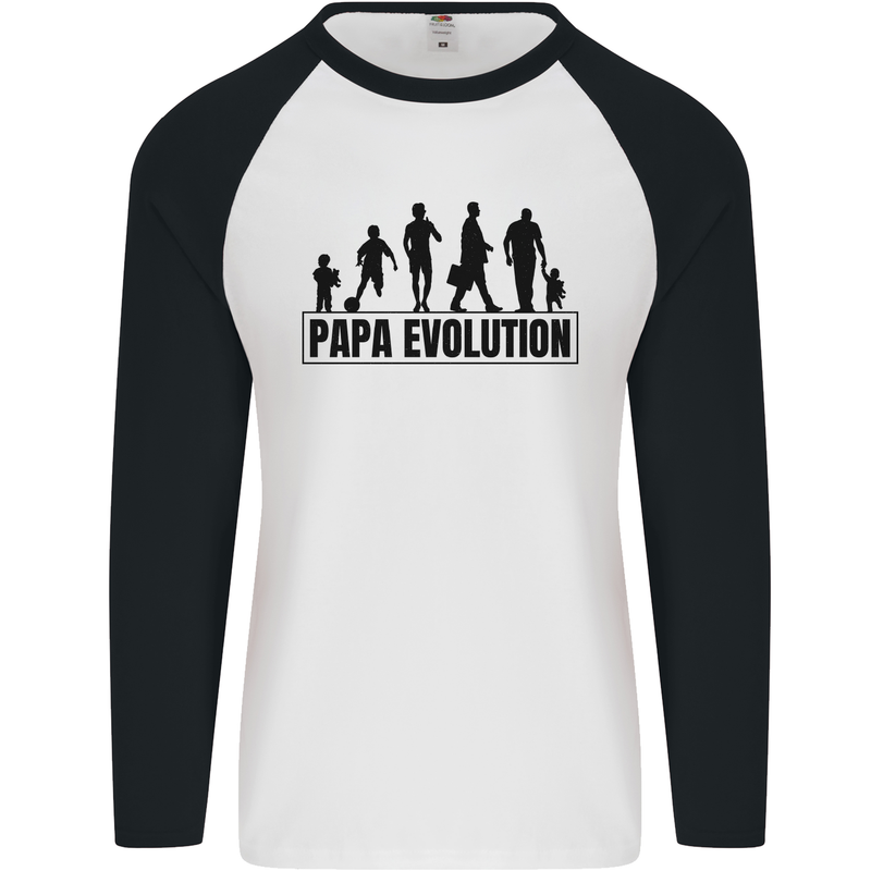 Papa Evolution Fathers Day Mens L/S Baseball T-Shirt White/Black