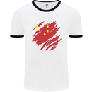 Torn China Flag Chinese Day Football Mens Ringer T-Shirt White/Black