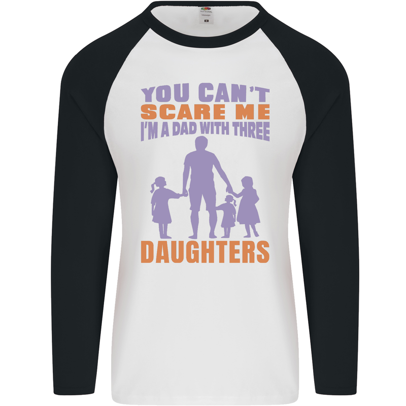 Dad With Three Daughters Funny Fathers Day Mens L/S Baseball T-Shirt White/Black