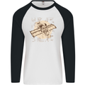 Flying Steampunk Dog Mens L/S Baseball T-Shirt White/Black