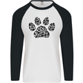 Dog Paw Print Word Art Mens L/S Baseball T-Shirt White/Black
