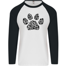 Dog Paw Print Word Art Mens L/S Baseball T-Shirt White/Black