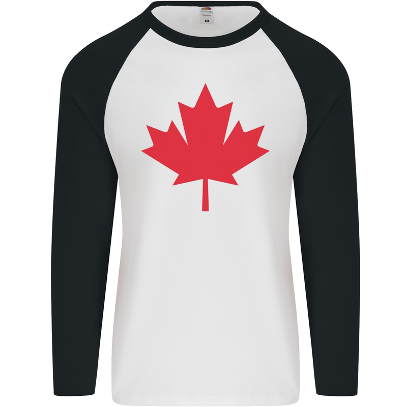 Canadian Flag Canada Maple Leaf Mens L/S Baseball T-Shirt White/Black