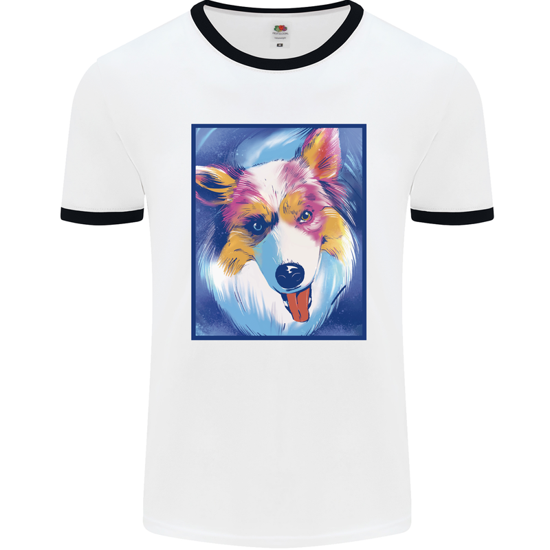 Abstract Australian Shepherd Dog Mens Ringer T-Shirt White/Black
