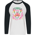 Fungi Magic Mushrooms Trippy LSD Mens L/S Baseball T-Shirt White/Black