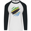 Torn Tanzania Flag Tanzanian Day Football Mens L/S Baseball T-Shirt White/Black