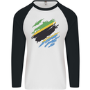 Torn Tanzania Flag Tanzanian Day Football Mens L/S Baseball T-Shirt White/Black
