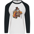 Steampunk Panda Bear Mens L/S Baseball T-Shirt White/Black