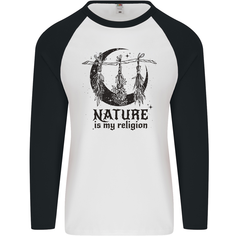 Nature Is My Religion Halloween Witch Mens L/S Baseball T-Shirt White/Black