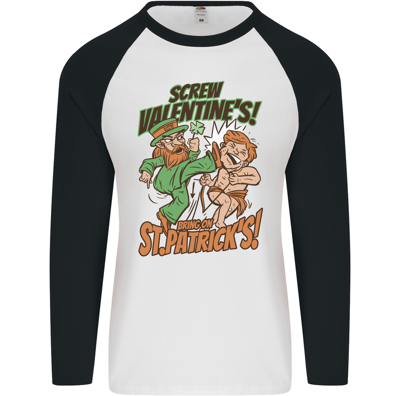 Screw Valentine's Day Funny St. Patrick's Mens L/S Baseball T-Shirt White/Black