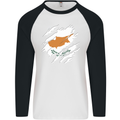 Torn Cyprus Flag Cypriot Day Football Mens L/S Baseball T-Shirt White/Black