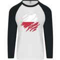 Torn Poland Flag Polish Day Football Mens L/S Baseball T-Shirt White/Black