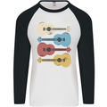 Four Ukulele Guitars Mens L/S Baseball T-Shirt White/Black