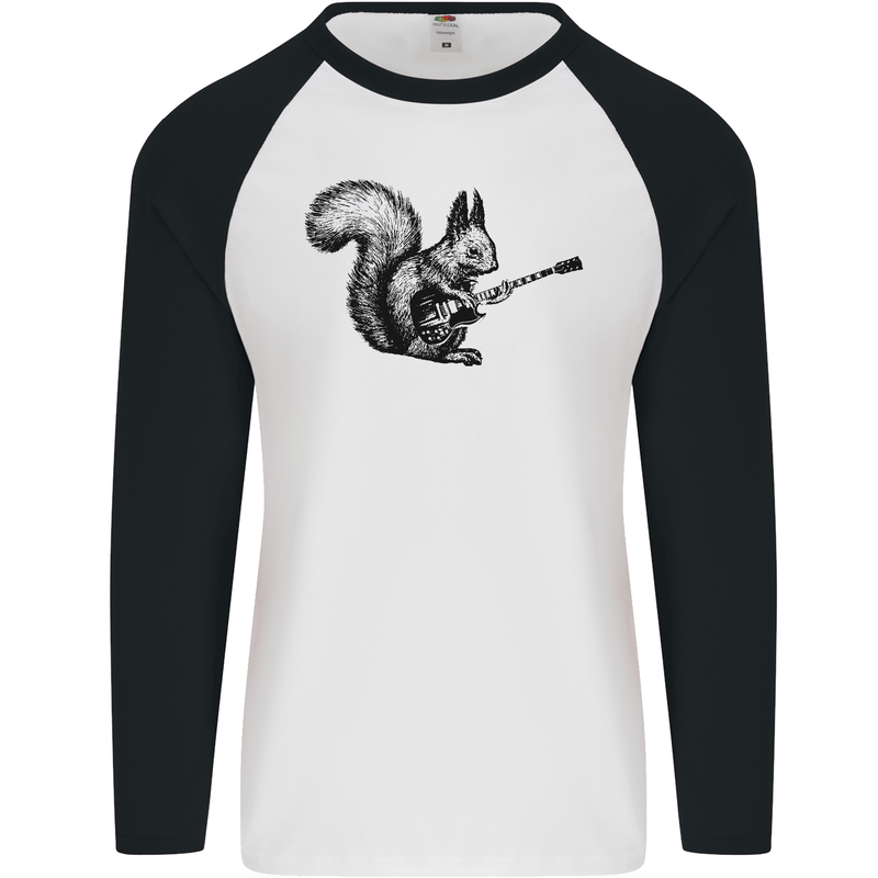 A Squirrel Playing the Guitar Mens L/S Baseball T-Shirt White/Black