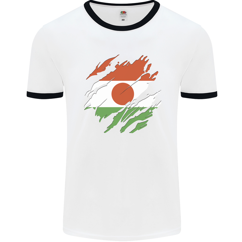 Torn Niger Flag Nigerien Day Football Mens Ringer T-Shirt White/Black