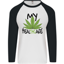 Weed My HealTHCare Cannabis Funny THC Mens L/S Baseball T-Shirt White/Black