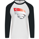 Curled Singapore Flag Singaporean Day Football Mens L/S Baseball T-Shirt White/Black