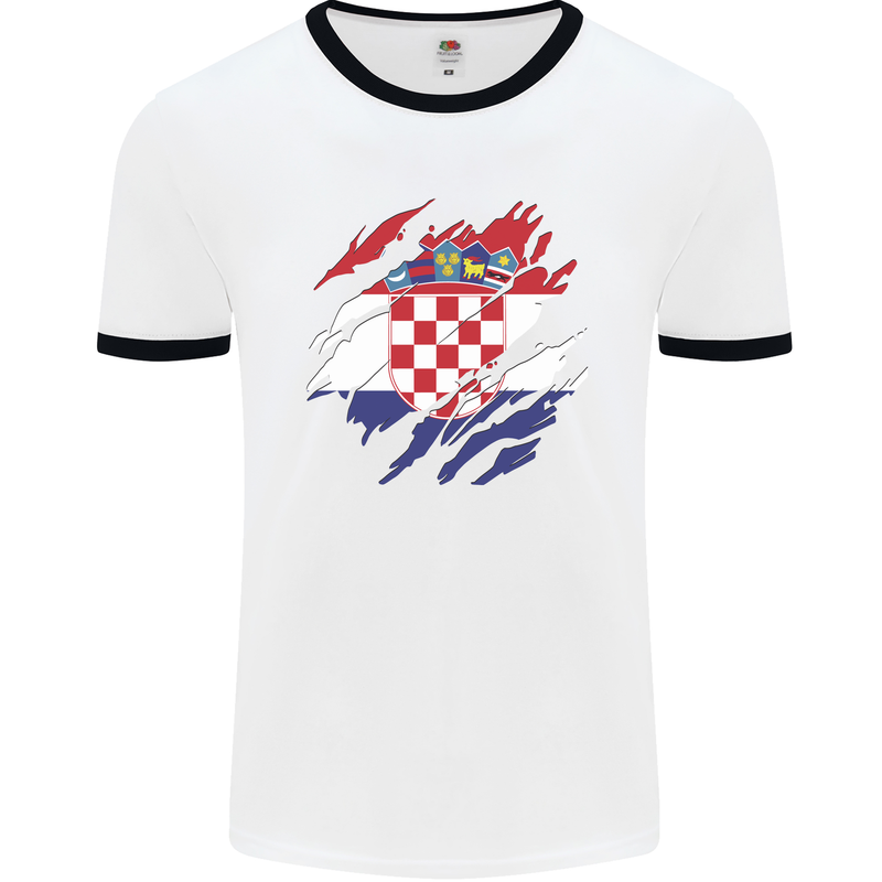 Torn Croatia Flag Croatian Day Football Mens Ringer T-Shirt White/Black
