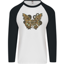 Steampunk Butterfly Butterflies Mens L/S Baseball T-Shirt White/Black