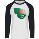 Curled Bangladesh Flag Bangladeshi Day Football Mens L/S Baseball T-Shirt White/Black