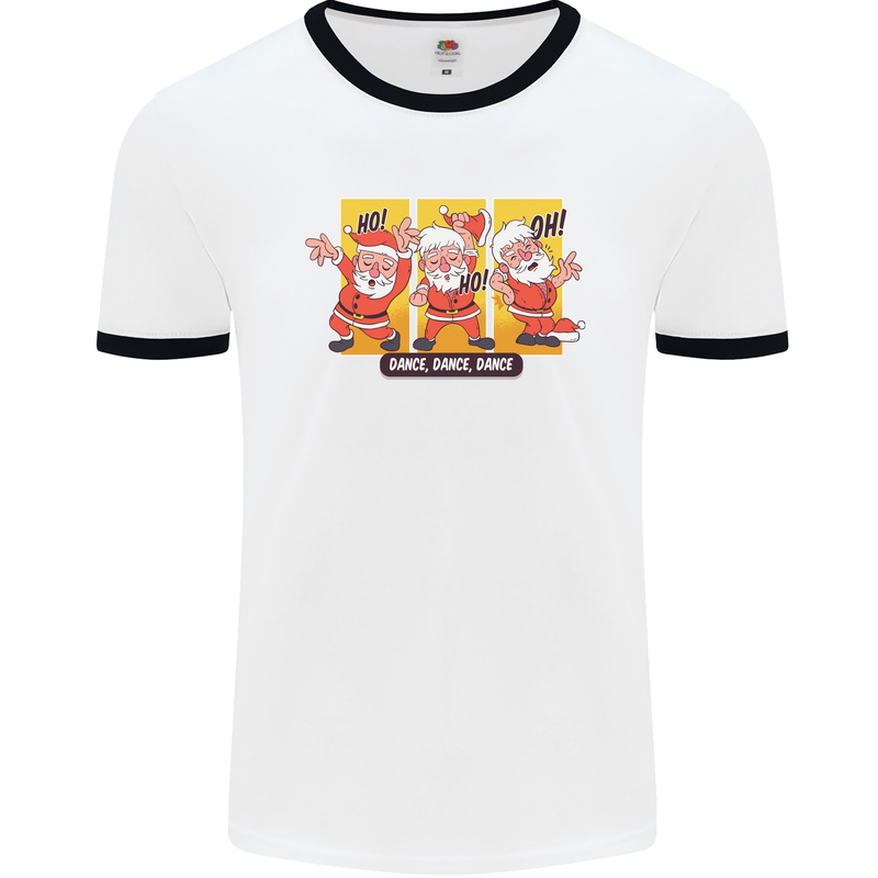 Dancing Santa Funny Christmas Dance Xmas Mens Ringer T-Shirt White/Black