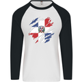 Torn Dominican Republic Flag Dominicanos Day Mens L/S Baseball T-Shirt White/Black