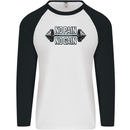 No Pain No Gain Workout Gym Training Top Mens L/S Baseball T-Shirt White/Black