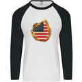 The Stars & Stripes American Flag Fire USA Mens L/S Baseball T-Shirt White/Black