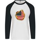 The Stars & Stripes American Flag Fire USA Mens L/S Baseball T-Shirt White/Black