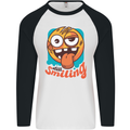 Still Smiling Funny Emoji Exhausted Tired Mens L/S Baseball T-Shirt White/Black