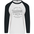 Vintage Year 48th Birthday 1975 Mens L/S Baseball T-Shirt White/Black