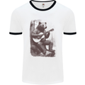 A Cool Bear Playing the Acoustic Guitar Mens Ringer T-Shirt White/Black