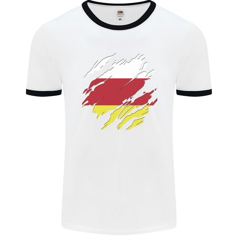 Torn Flag South Ossetia Mens Ringer T-Shirt White/Black