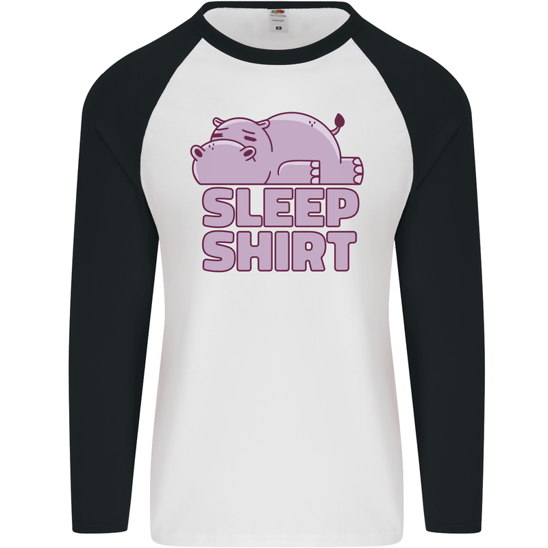 A Hippo Sleeping Shirt Hippomotamus Mens L/S Baseball T-Shirt White/Black
