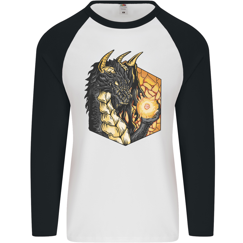 Dragon Dice RPG Role Playing Games Fantasy Mens L/S Baseball T-Shirt White/Black