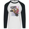 Extreme Race Motocross Dirt Bike Motorbike Mens L/S Baseball T-Shirt White/Black