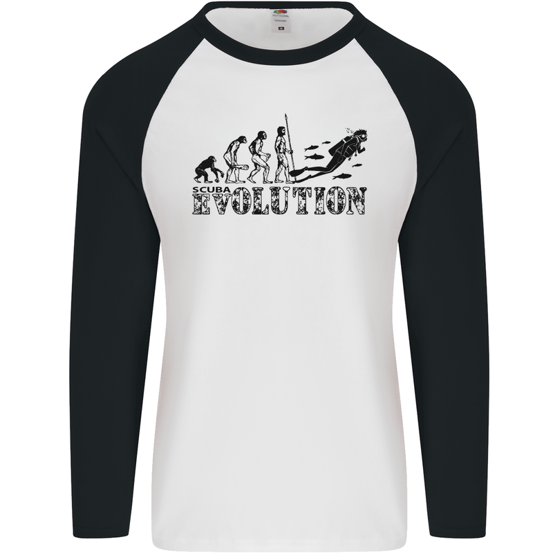 Evolution of a Scuba Diver Diving Funny Mens L/S Baseball T-Shirt White/Black