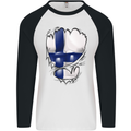 Gym Finnish Flag Ripped Muscles Finland Mens L/S Baseball T-Shirt White/Black