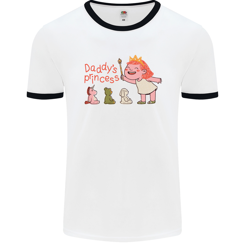 Daddys Princess Funny Unicorn Teddy Bear Mens Ringer T-Shirt White/Black