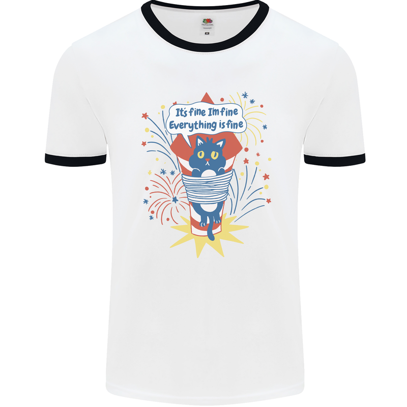 I'm Fine Funny at Fireworks Bonfire Day July 4th Mens Ringer T-Shirt White/Black