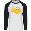 Emoji Middle Finger Flip Funny Offensive Mens L/S Baseball T-Shirt White/Black