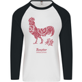 Chinese Zodiac Year of the Rooster Mens L/S Baseball T-Shirt White/Black