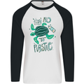Climate Change Say No To Plastic Mens L/S Baseball T-Shirt White/Black