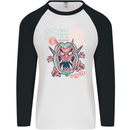 Oni Yokai Japanese Red Demon Mens L/S Baseball T-Shirt White/Black