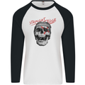 Straight Edge Skull Biker Motorcycle Mens L/S Baseball T-Shirt White/Black