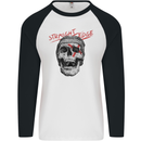 Straight Edge Skull Biker Motorcycle Mens L/S Baseball T-Shirt White/Black