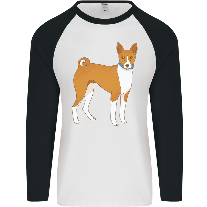 A Basenji Hunting Dog Mens L/S Baseball T-Shirt White/Black